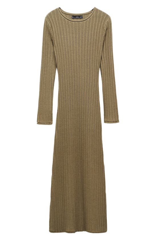 Shop Mango Long Sleeve Rib Knit Dress In Khaki