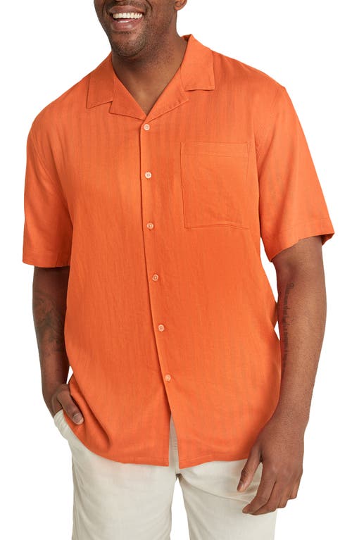 Casper Relaxed Fit Herringbone Camp Shirt in Orange