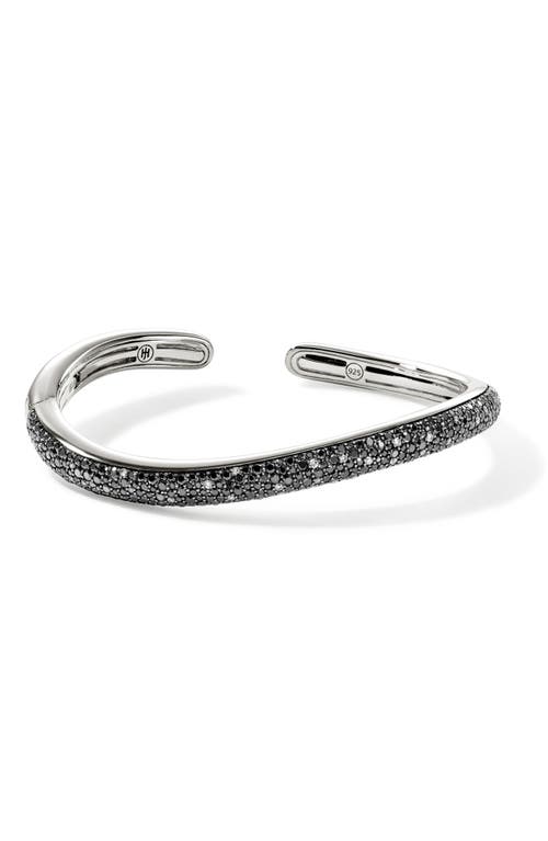 John Hardy Surf Hinged Cuff, Sterling Silver, Black Sand Diamond Pavé, Slim 