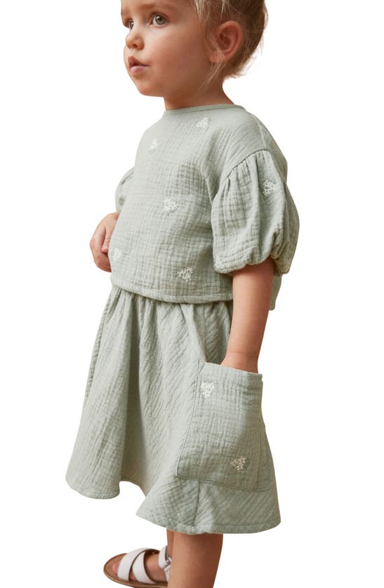 Shop Next Kids' Double Cloth Puff Sleeve Top & Skirt Set In Green