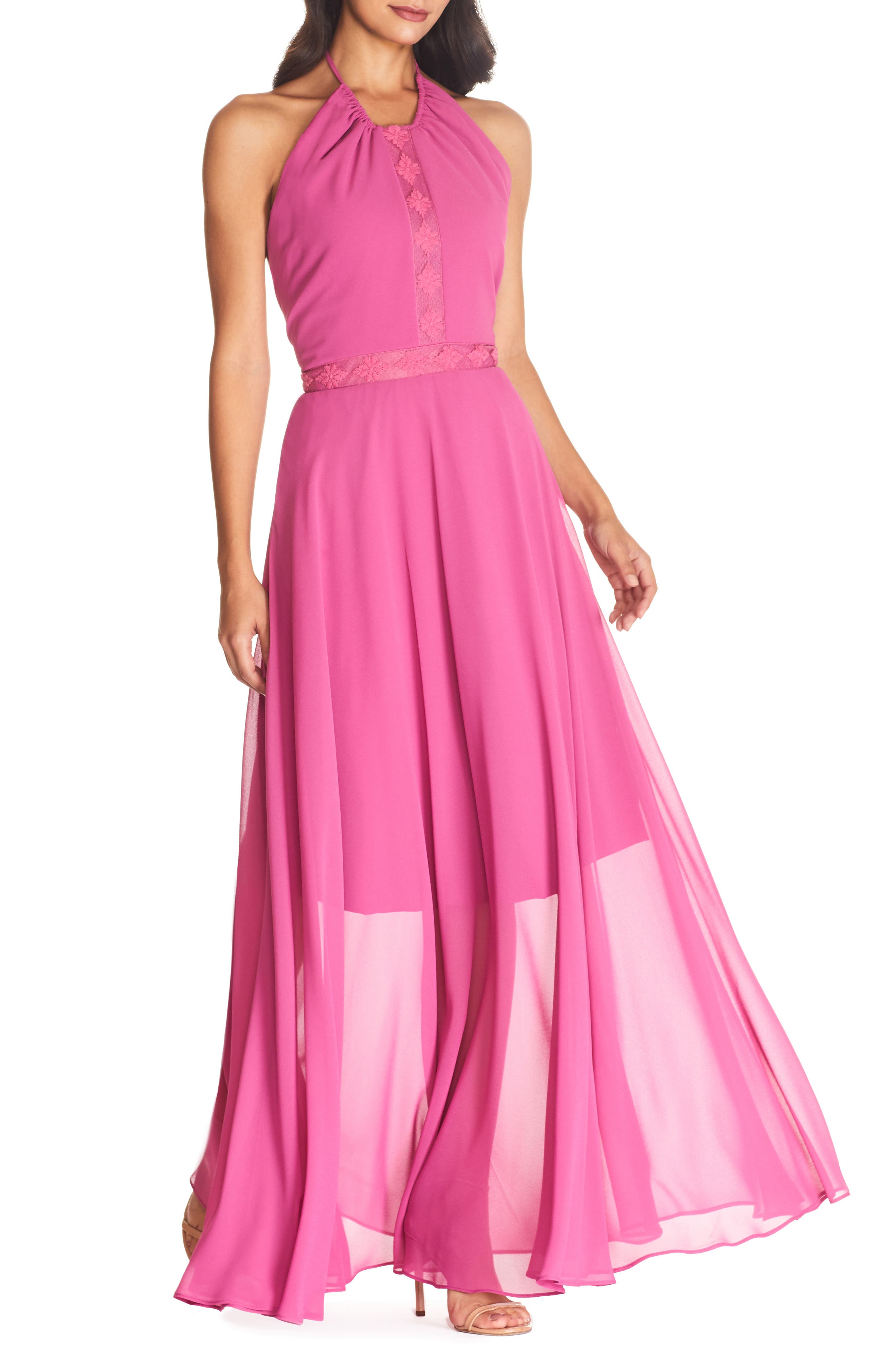 halter neck chiffon maxi dress