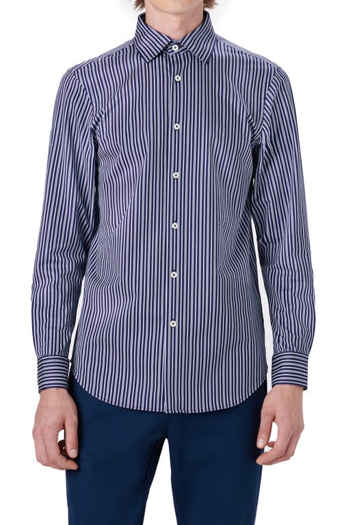 Bugatchi OoohCotton Stripe Button-Up Shirt Midnight at Nordstrom,