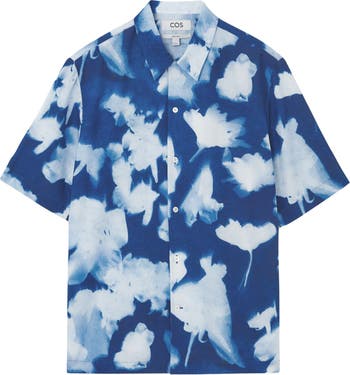 COS Abstract Floral Short Sleeve Lyocell & Linen Button-Up Shirt