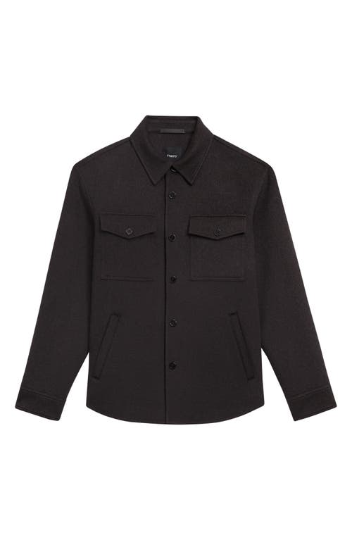 Shop Theory Felted Wool & Cashmere Button-up Shirt Jacket In Black/dark Charcoal Melange