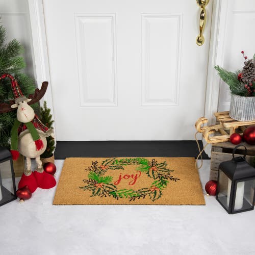 Northlight Coir Joy Wreath Indoor Rectangular Doormat In Brown