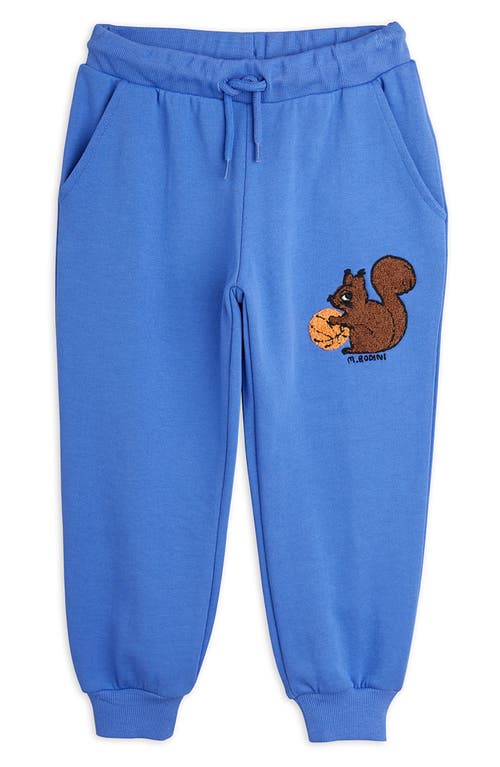 Shop Mini Rodini Kids' Chenille Basketball Squirrel Organic Cotton Joggers In Blue