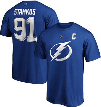 Men's Fanatics Branded Steven Stamkos Blue Tampa Bay Lightning Team Authentic Stack Name & Number T-Shirt