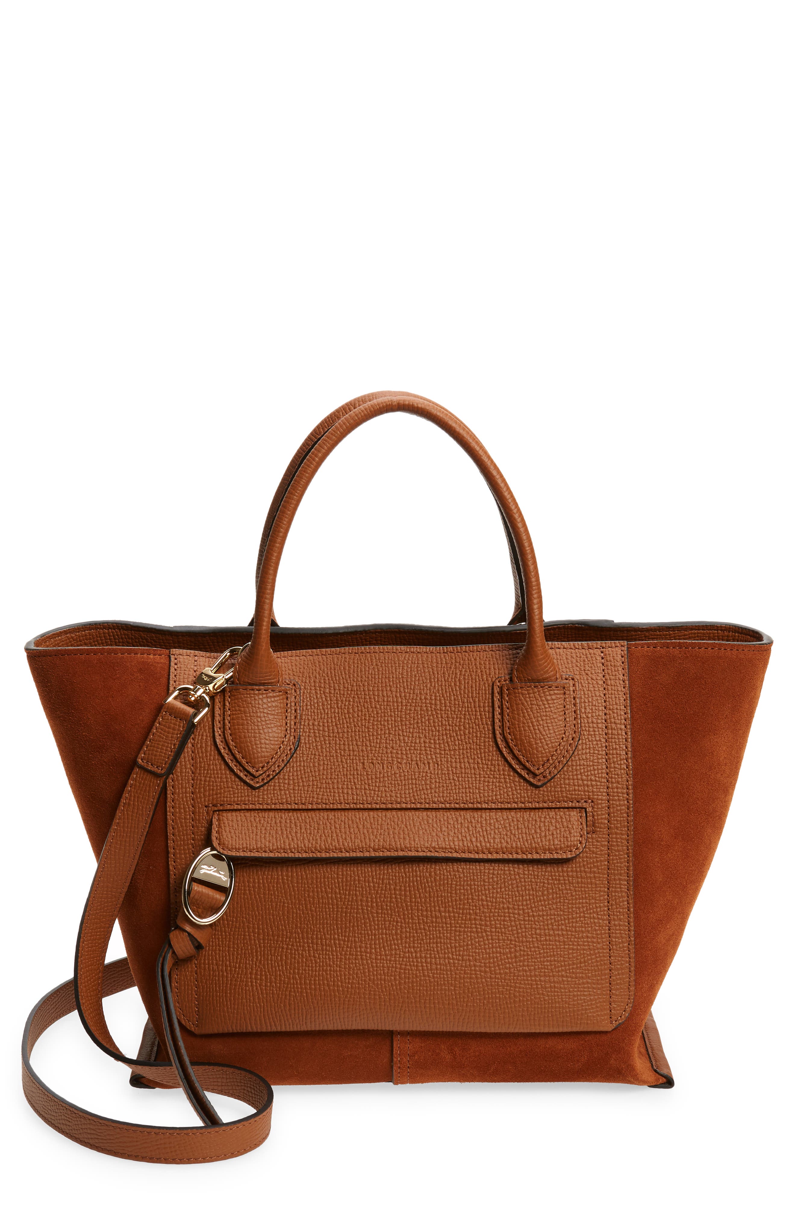 Longchamp Medium Mailbox Suede & Leather Top Handle Bag in Cognac at Nordstrom