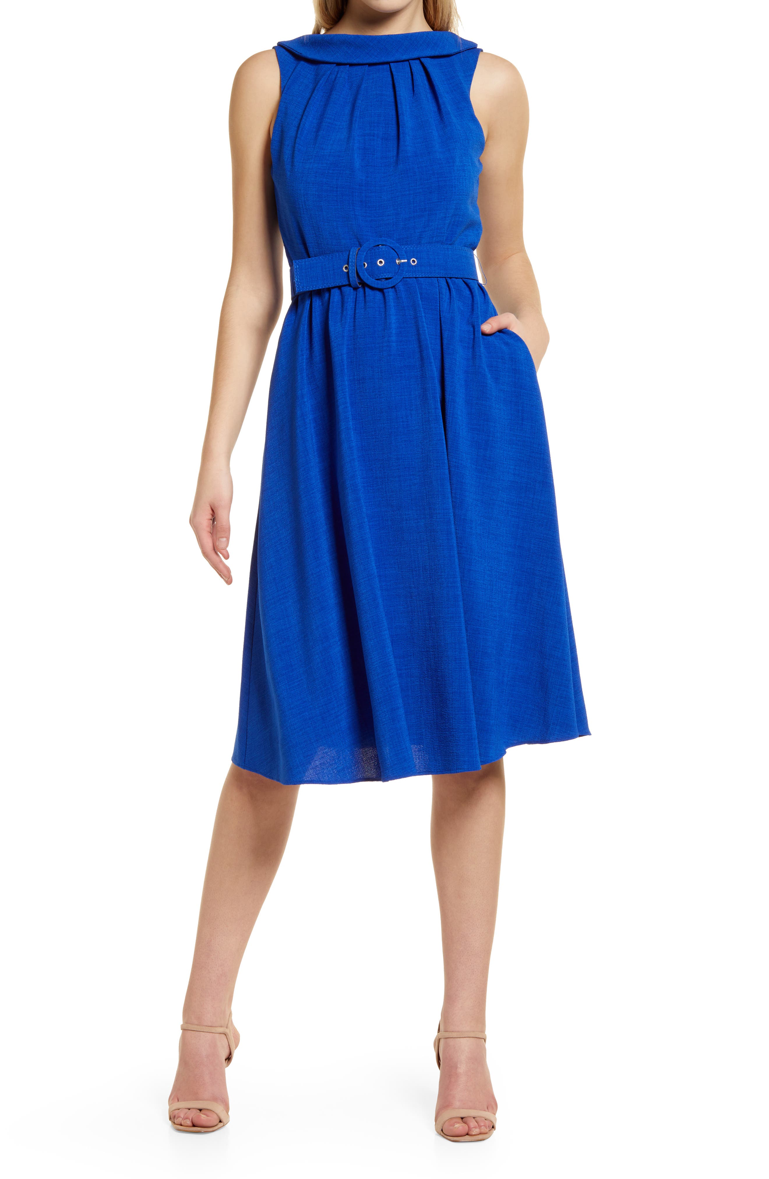 Donna Ricco Sleeveless Belted A-Line 