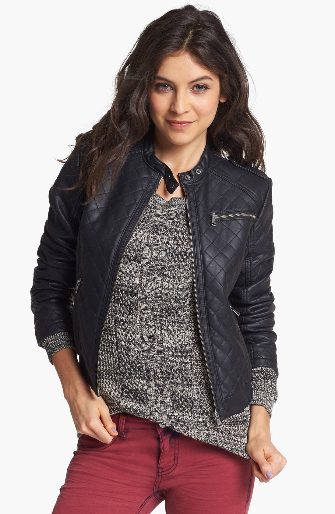 Collection B Quilted Faux Leather Bomber Jacket (Juniors) Nordstrom