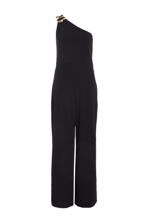 QUIZ QUIZ ONE SHOULDER SCUBA CREPE JUMPSUIT WITH GOLD BUCKLE