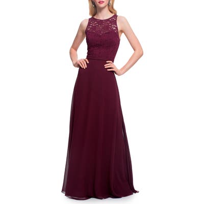 #levkoff Lace Bodice Chiffon Gown, Burgundy