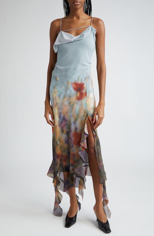 Acne Studios Delouise Blurry Meadow Chiffon Dress in Dusty Blue at Nordstrom, Size 2 Us