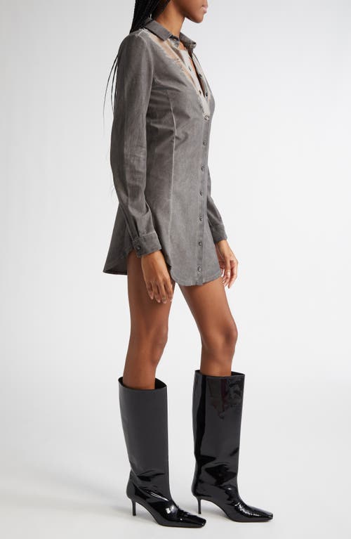 Shop Diesel ® D-giseld-p1 Long Sleeve Devoré Jersey Mini Shirtdress In Smoke Grey