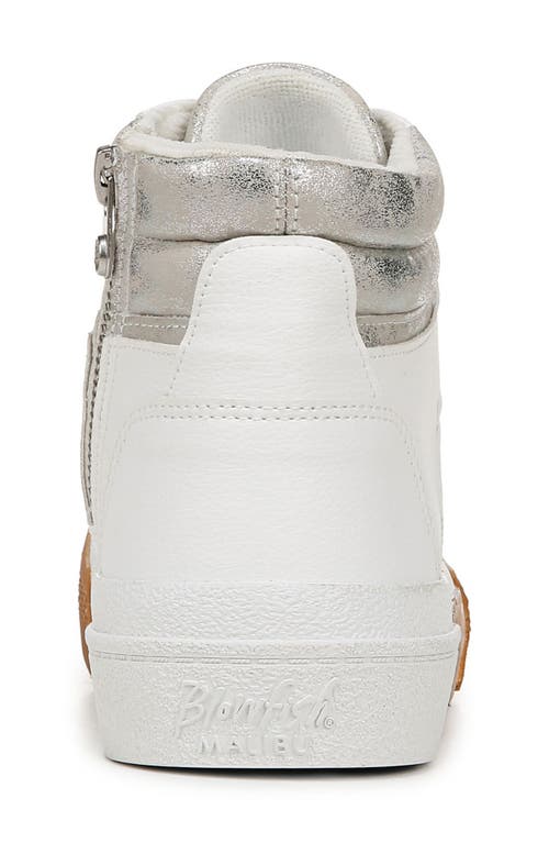Blowfish Footwear Waverly High Top Sneaker In White Silver Faux Leather