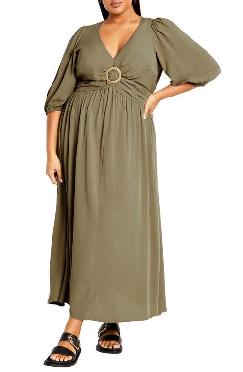 Shop City Chic Daydream Three-quarter Sleeve Maxi Dress In Olive