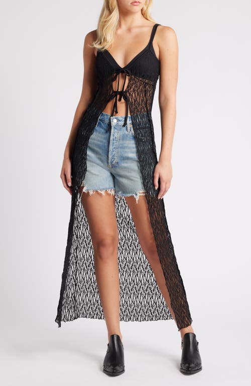 NASTY GAL Lace Tie Front Longline Camisole Black at Nordstrom,