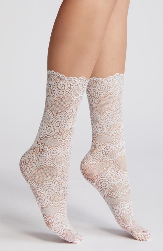 Shop High Heel Jungle Scalloped Lace Crew Socks In White
