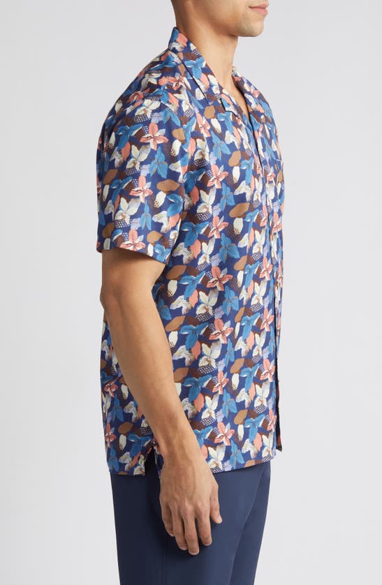 Johnston & Murphy Abstract Floral Cotton And Modal Camp Shirt In Navy