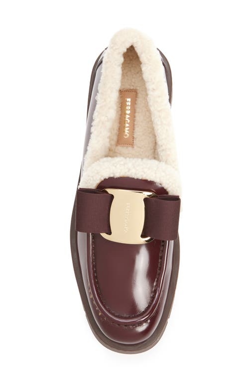Shop Ferragamo Vara Bow Genuine Shearling Lined Loafer In Cordovan A Campione Naturale