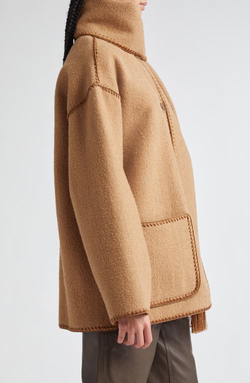 Shop Totême Toteme Chain Stitch Wool Blend Scarf Jacket In Camel