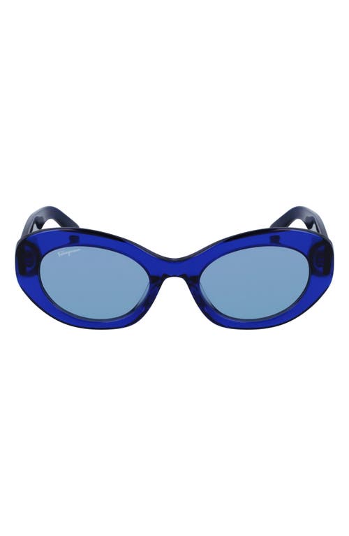 FERRAGAMO 53mm Oval Sunglasses in Blue/Grey at Nordstrom