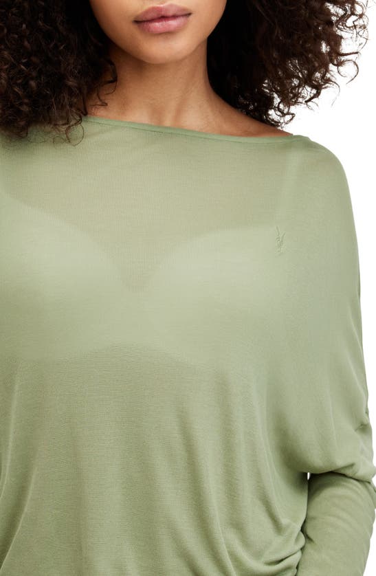 Shop Allsaints Rita Oversize Long Sleeve T-shirt In Oil Green