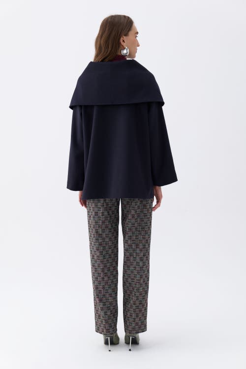 Nocturne Draped Coat With Front Tie Detail In Navy Blue