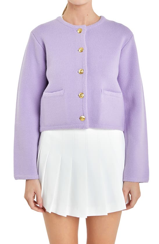 English Factory Crop Knit Cardigan In Lilac