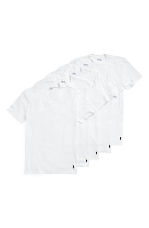 Polo Ralph Lauren 5-Pack Relaxed Fit Logo Embroidered V-Neck Undershirts White at Nordstrom,