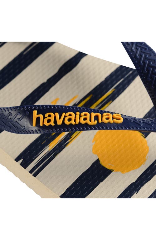 Shop Havaianas Top Nautical Flip Flop In Beige/navy Blue