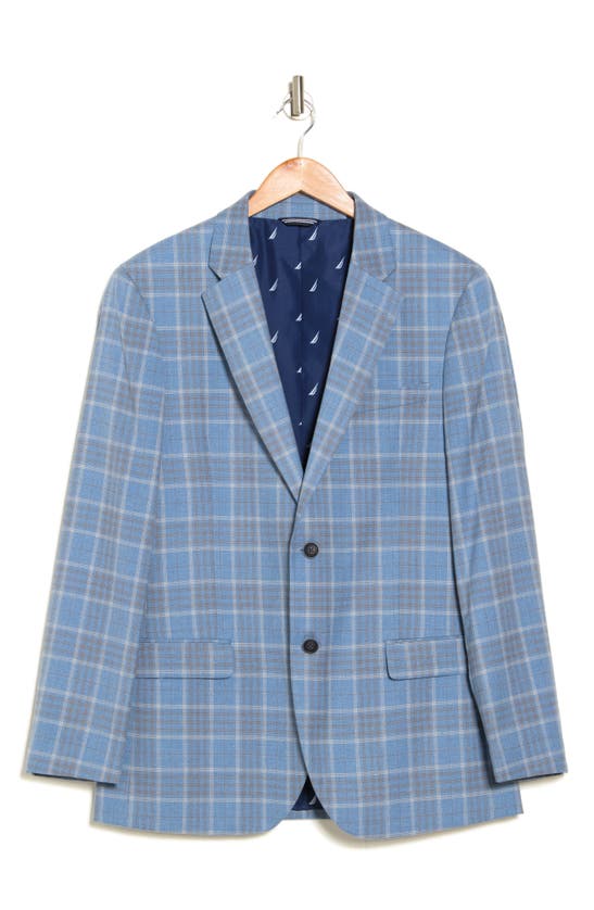 Nautica Blue Plaid Notch Lapel Stretch Sport Coat In Blue Plaid