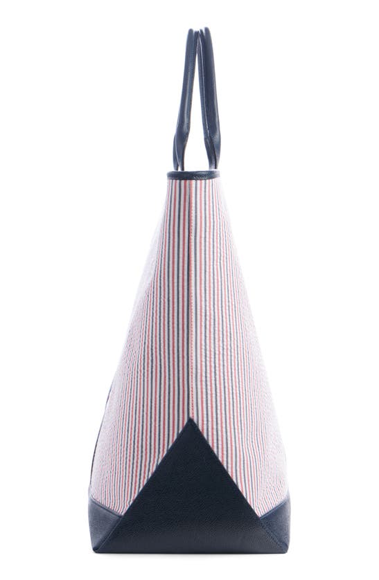 Shop Thom Browne Large Tool Canvas & Leather Tote In Navy/ Red/ White/blue Stripe