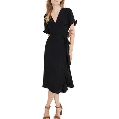 Madewell Satin Ruffle Sleeve Wrap Dress, Black