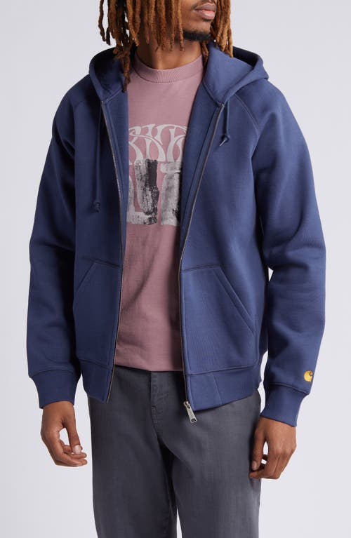 Carhartt Work In Progress Chase Cotton Blend Zip-up Hoodie In Blue/gold