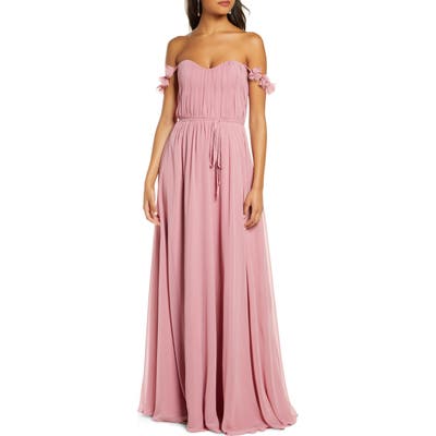 Marchesa Notte Petal Strap Chiffon Bridesmaid Gown, Pink