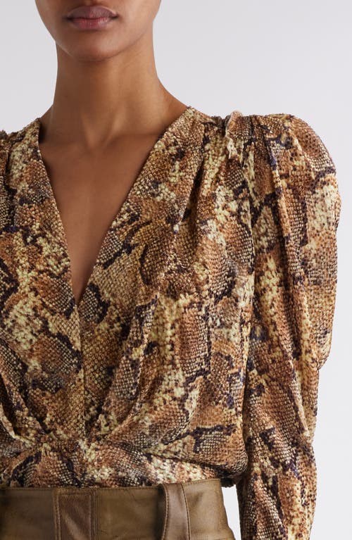 Shop Isabel Marant Marlin Snakeskin Print Silk Blend Top In Sand