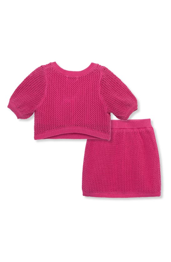 Shop Peek Aren't You Curious Kids' Open Stitch Puff Sleeve Sweater & Skirt Set In Hot Pink