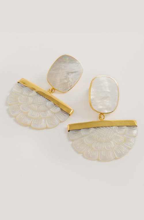Freya Rose Hand Carved Mother Of Pearl Rose Drops In Gold