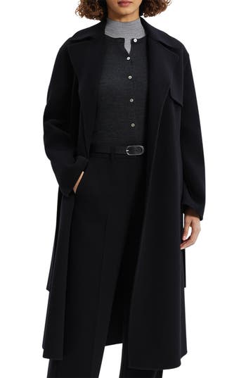 Theory Wool Blend Trench Coat In Black