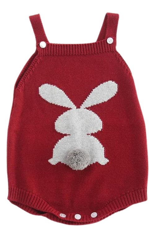 Ashmi & Co. Emilia Bunny Appliqué Cotton Sweater Romper in Red at Nordstrom, Size 0-3M