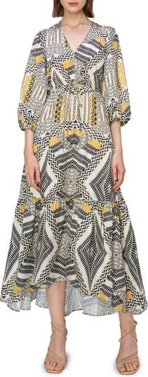 MELLODAY Print Tie Back Tiered Midi Dress