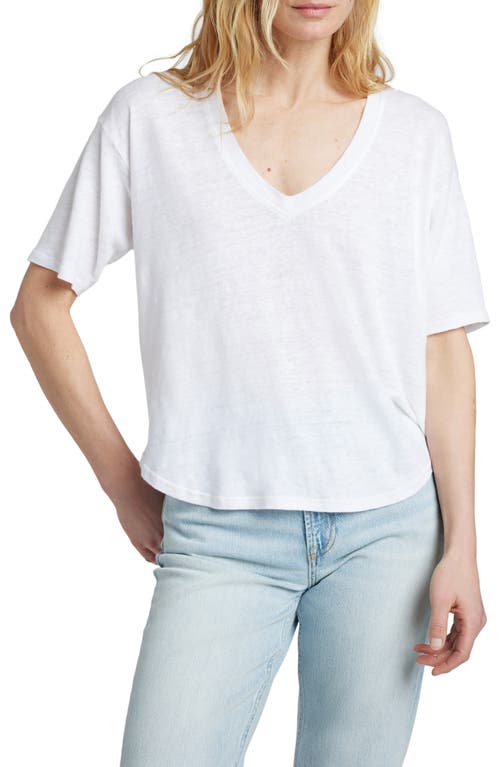 Linen V-Neck T-Shirt in White