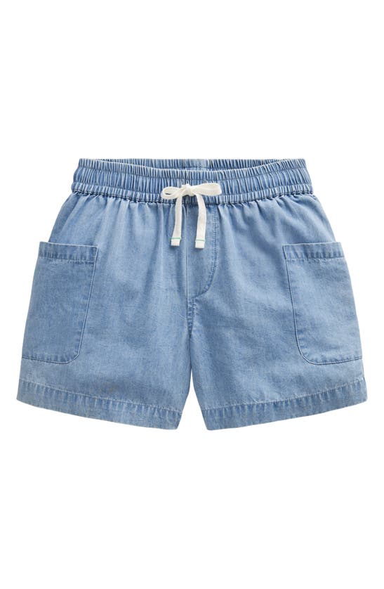 Shop Mini Boden Kids' Chambray Pocket Shorts In Light Wash Chambray