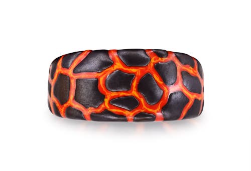 Shop Luvmyjewelry Earth Fire Textured Silver & Enamel Band Men Ring In Dark Grey