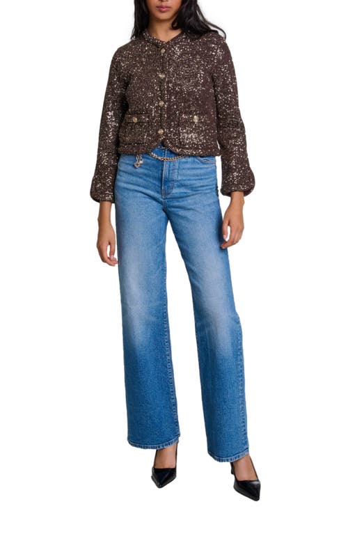 Shop Maje Sequinned Cardigan In Brown