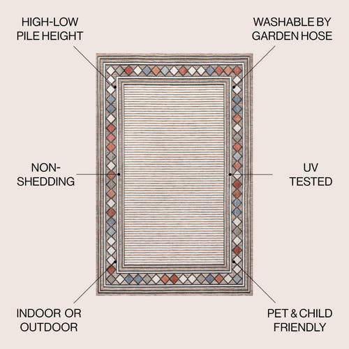 Jonathan Y Sebastian High-low Modern Diamond Border Indoor/outdoor Area Rug In Brown/ivory