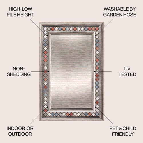 JONATHAN Y JONATHAN Y SEBASTIAN HIGH-LOW MODERN DIAMOND BORDER INDOOR/OUTDOOR AREA RUG 