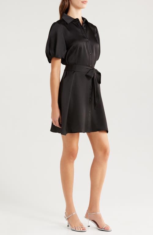 Shop Sam Edelman Puff Sleeve Satin Mini Shirtdress In Black