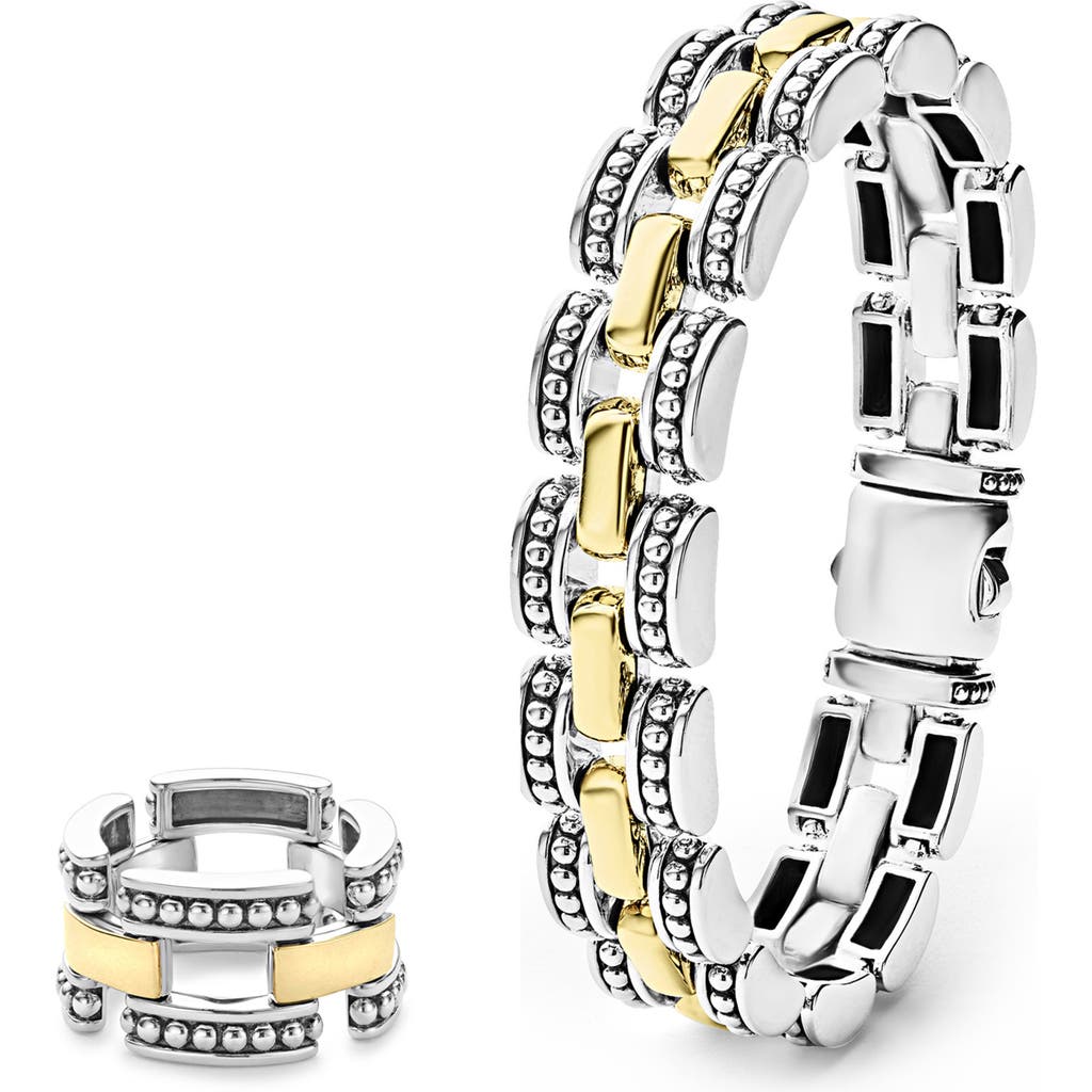 Lagos Link Ring & Bracelet Set In Metallic